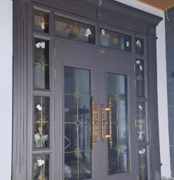 CỬA THÉP VÂN GỖ 4 CÁNH + KÍNH HỘP NAN Ý 19LY
