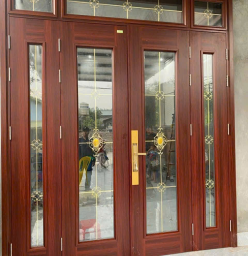 CỬA THÉP VÂN GỖ 4 CÁNH KÍNH HỘP 19LY