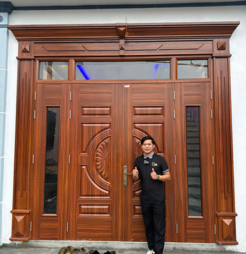 CỬA THÉP VÂN GỖ 4 CÁNH PHÀO ĐẠI 